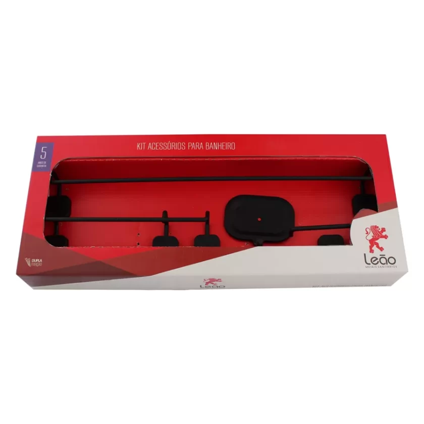 KIT BANHEIRO 5 PEÇAS AÇO  GUT PRETO – CÓD 1405 – METAIS LEÃO