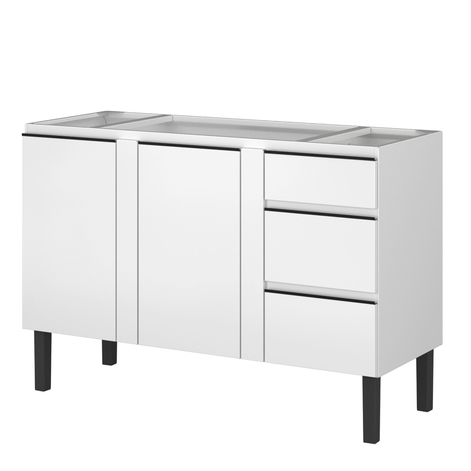 BALCÃO ARMARIO COZINHA GABINETE AÇO P/PIA 120cm BRANCO - METALURGICA HB