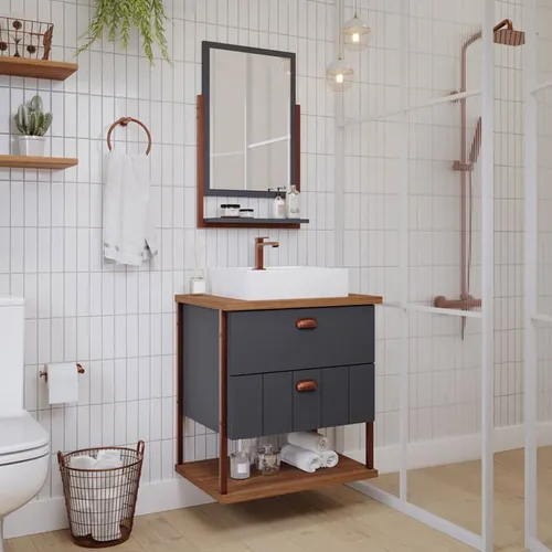 KIT ARMÁRIO C/ESPELHEIRA UNI TITANIUM MGM MOVEIS - CONJUNTO ARMARIO + ESPELHEIRA + PIA