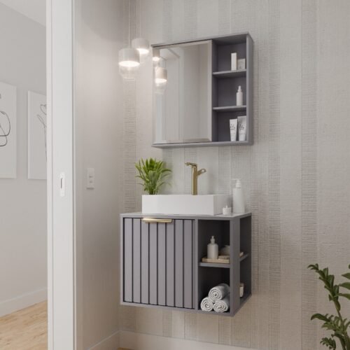 KIT ARMÁRIO C/ ESPELHEIRA NORUEGA PLATINA MGM MOVEIS - CONJUNTO ARMARIO + ESPELHEIRA + PIA