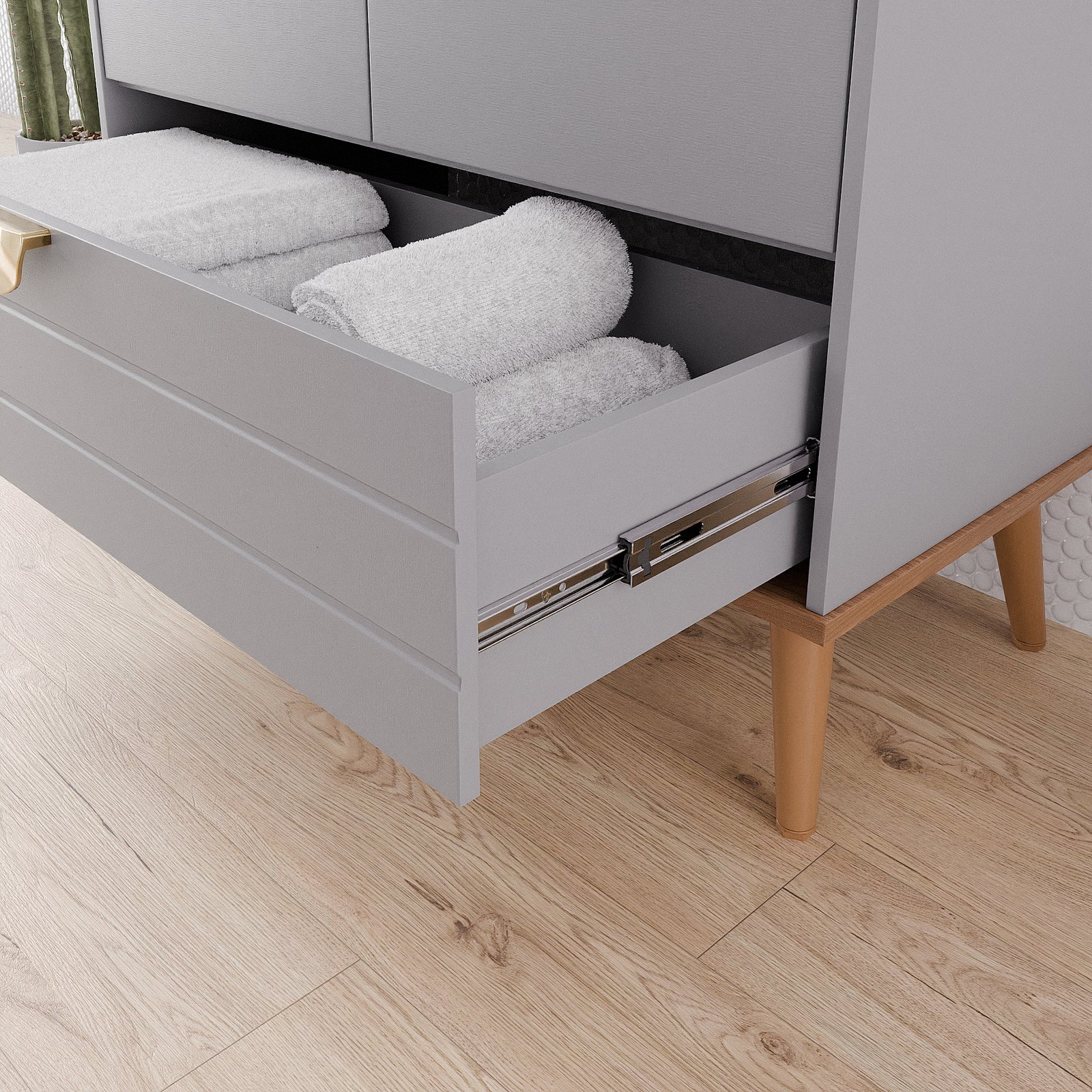 KIT ARMÁRIO C/ ESPELHEIRA TRANCOSO PLATINA MGM MOVEIS - CONJUNTO ARMARIO + ESPELHEIRA + PIA - Imagem 4