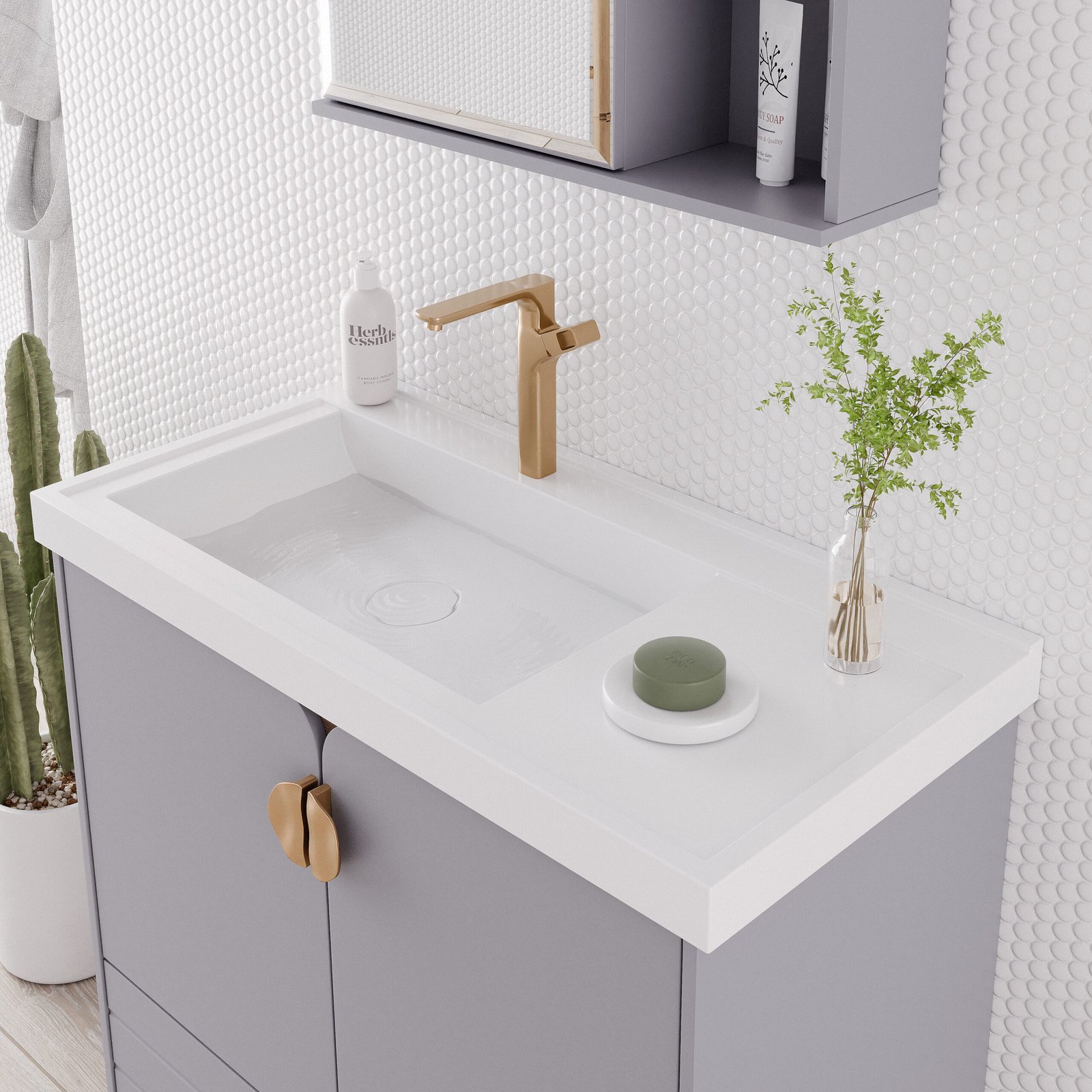 KIT ARMÁRIO C/ ESPELHEIRA TRANCOSO PLATINA MGM MOVEIS - CONJUNTO ARMARIO + ESPELHEIRA + PIA - Imagem 2