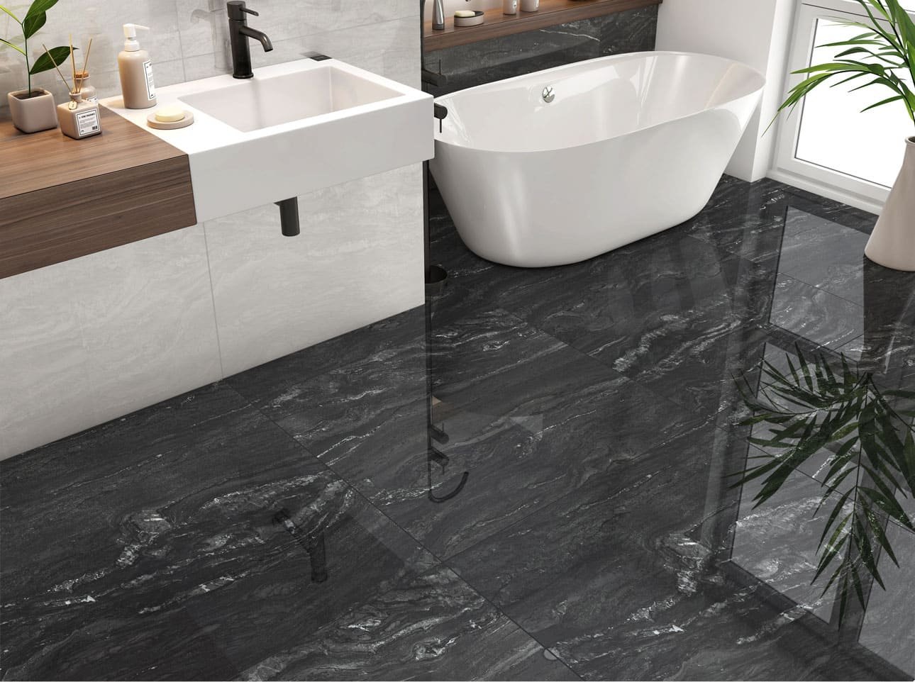 piso semigres polido 88x88 carbono black ceramica formigres cx 2,32 m²